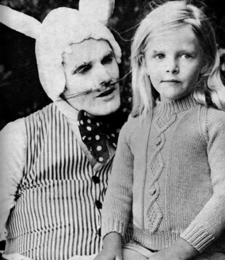 black and white man bunny with young girl