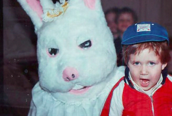 blue easter bunny with eyes dropping