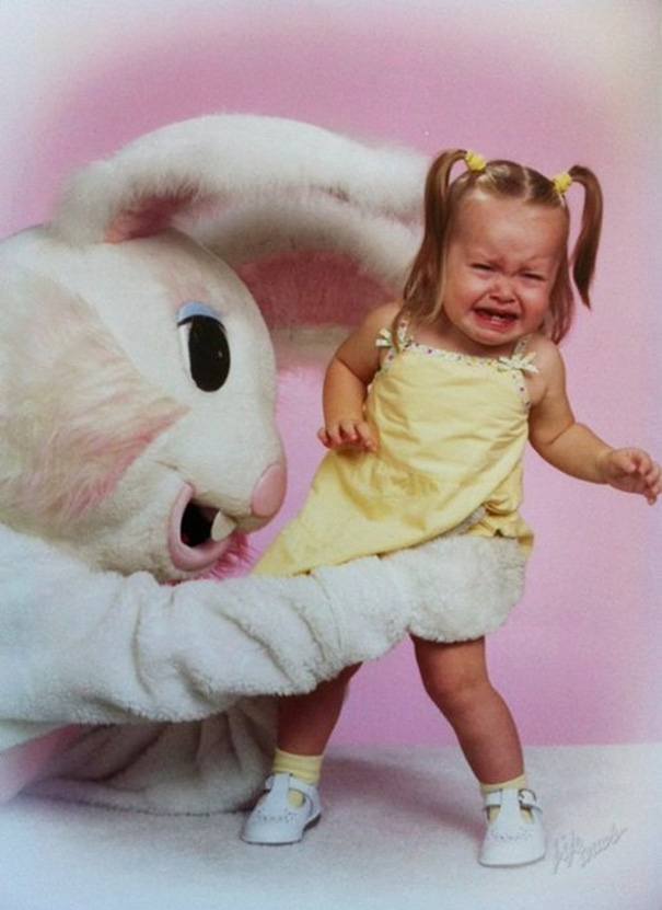 Easter bunny grabbing an innocent child