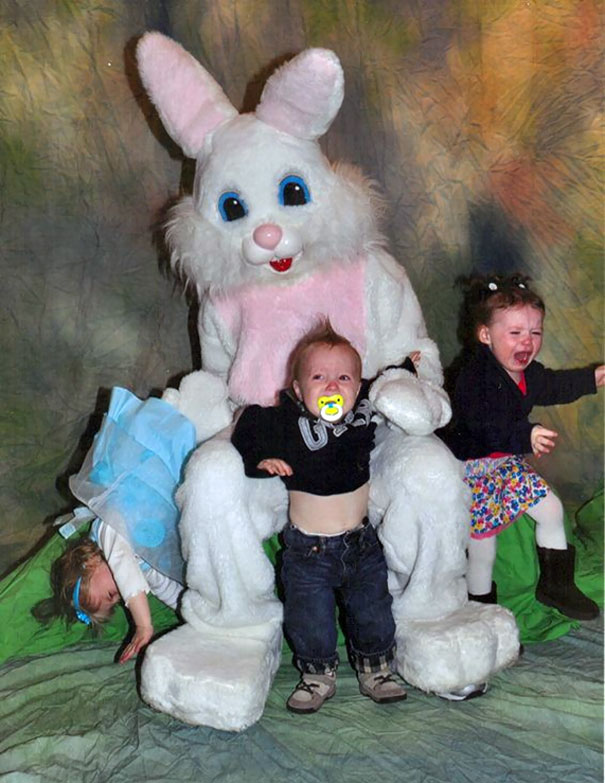 little kids running for their lives from easter bunny