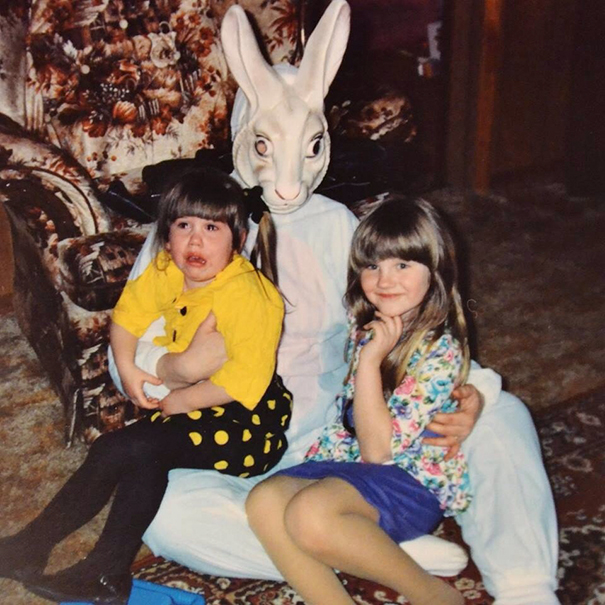 very scary easter bunny in night gown